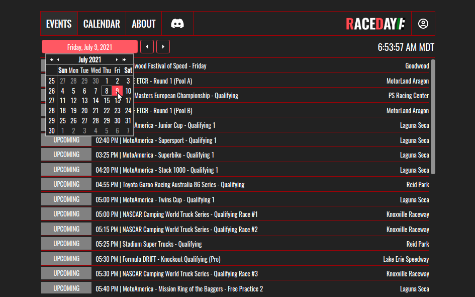 Race Day: Motorsports events tracker